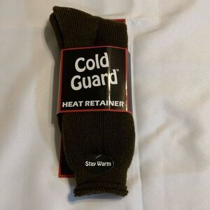 Cold Guard size 10–13 men's heat retainer socks brown.  Faux fur lined